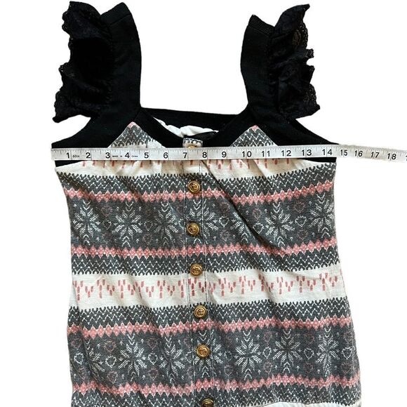 Boho Jersey Knit Lace Detail Nautical Button Scoop Neck Romper M - Picture 9 of 11